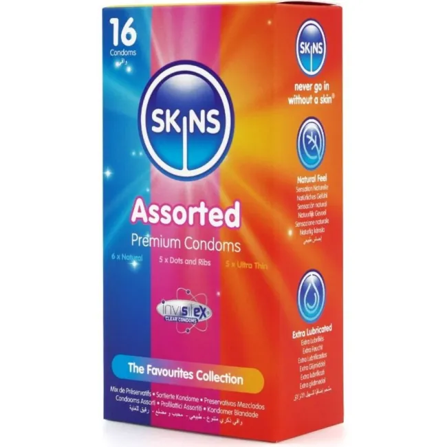 Prezervative asortate Skins Premium Pack – 16 bucăți