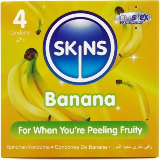 Prezervative Skins Banana – aromă de banană, set 4 bucăți