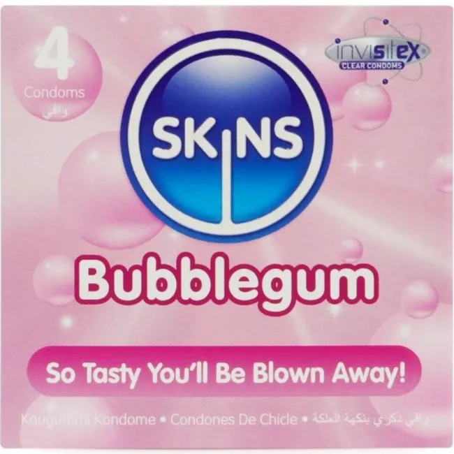 Prezervative Skins Bubblegum – aromă de gumă de mestecat, set 4