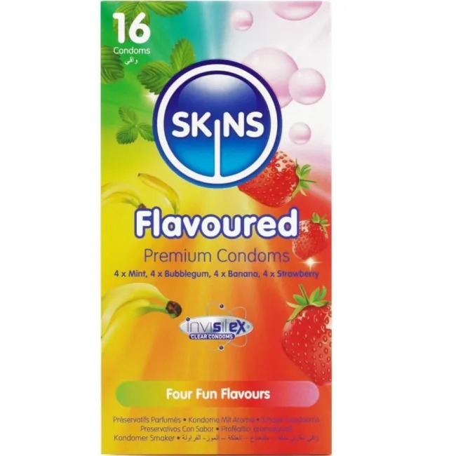 Prezervative aromate Skins Multi Flavors, pachet 16 bucăți