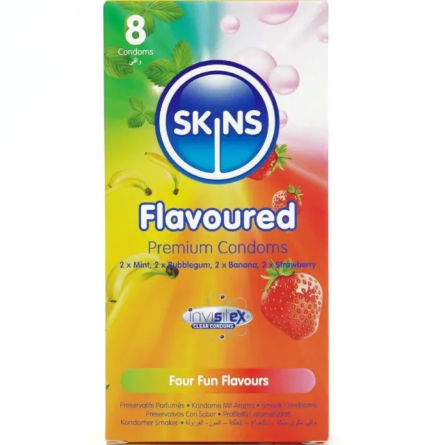 Prezervative Skins Multi Flavors Premium – 8 bucăți, 4 arome