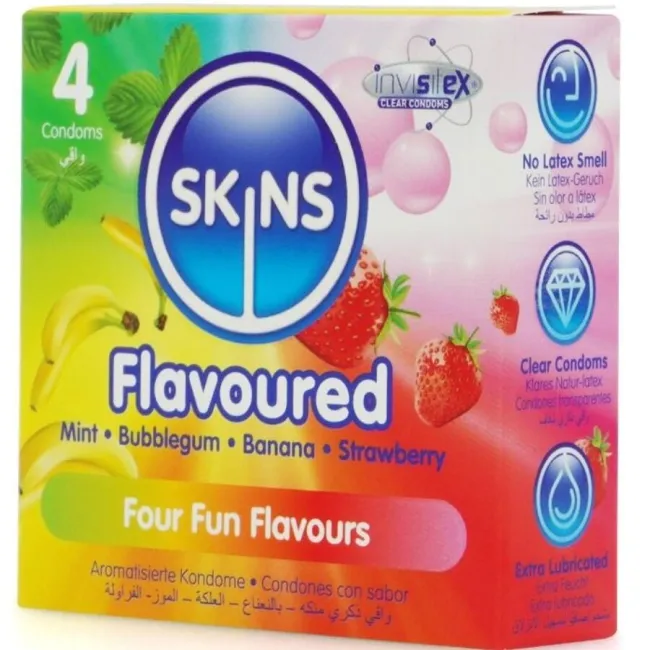 Prezervative Skins Multi Flavors Premium – 4 arome, set 4 bucăți