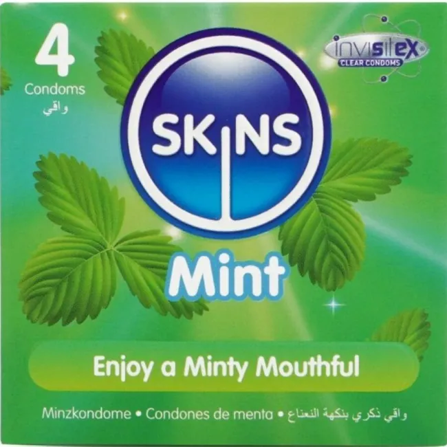 Prezervative cu aromă de mentă Skins Mint – pachet 4 bucăți