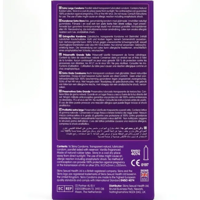 Prezervative SKINS Extra Large XL 16 bucăți — fit generos