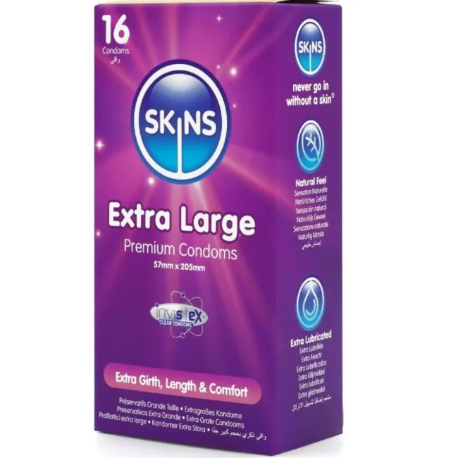 Prezervative SKINS Extra Large XL 16 bucăți — fit generos