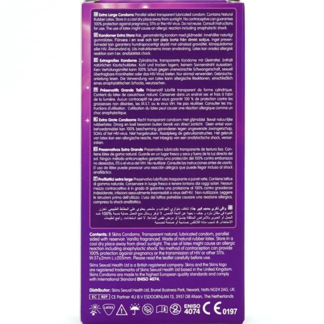 Prezervative Skins Extra Large – 57 mm, set 8 bucăți