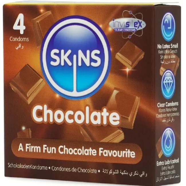 Prezervative Skins Chocolate Premium, aromă de ciocolată – 4 bucăți