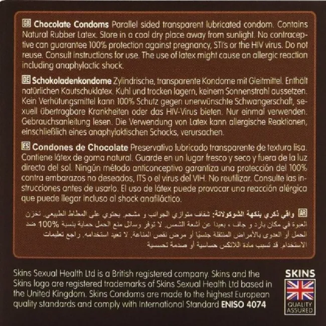 Prezervative Skins Chocolate Premium, aromă de ciocolată – 4 bucăți
