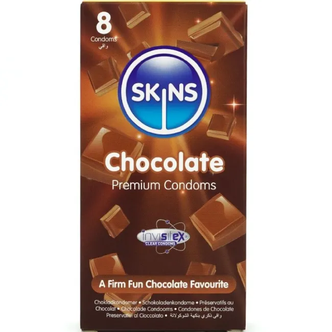 Prezervative Skins Chocolate Premium – aromă de ciocolată, 8 bucăți