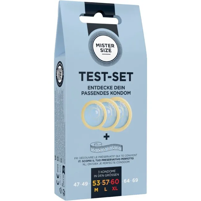Set de Test Prezervative Mister Size – 3 mărimi + bandă de măsurare
