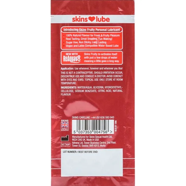 Lubrifiant intim pe bază de apă Skins Fruity Strawberry – 5 ml