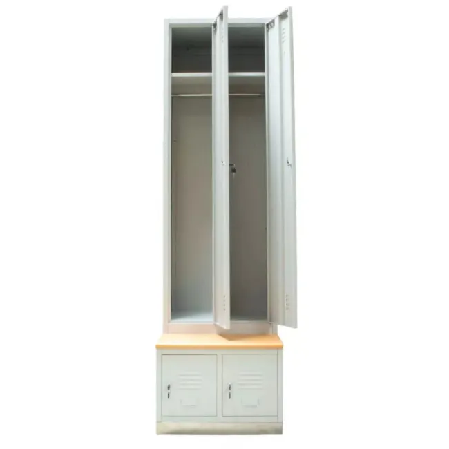Vestiar metalic, 2+2 compartimente, cu bancuta, bară umerașe, 600x800x2156mm, gri, B4U