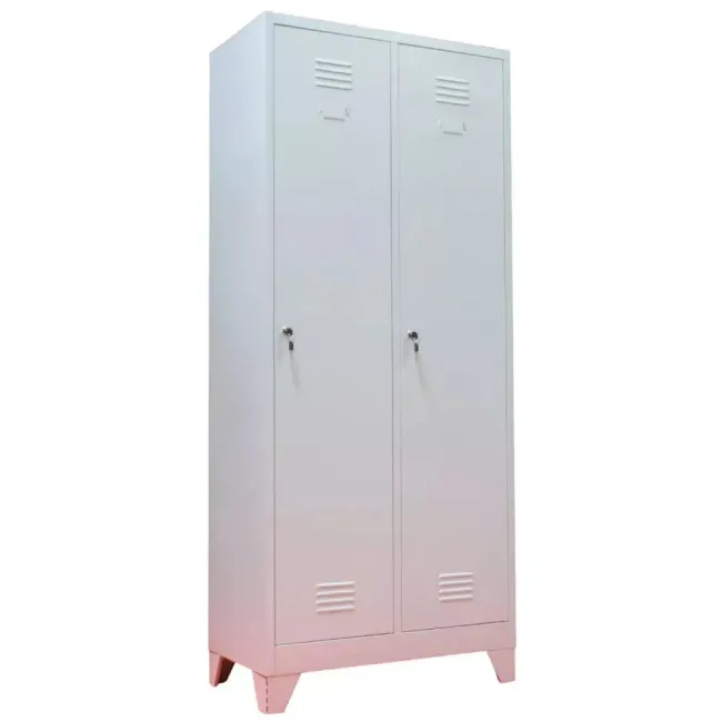 Vestiar metalic, 2 compartimente, cu picioare, bară umerașe, 800x450x1800mm, gri, A888 B4U, montat