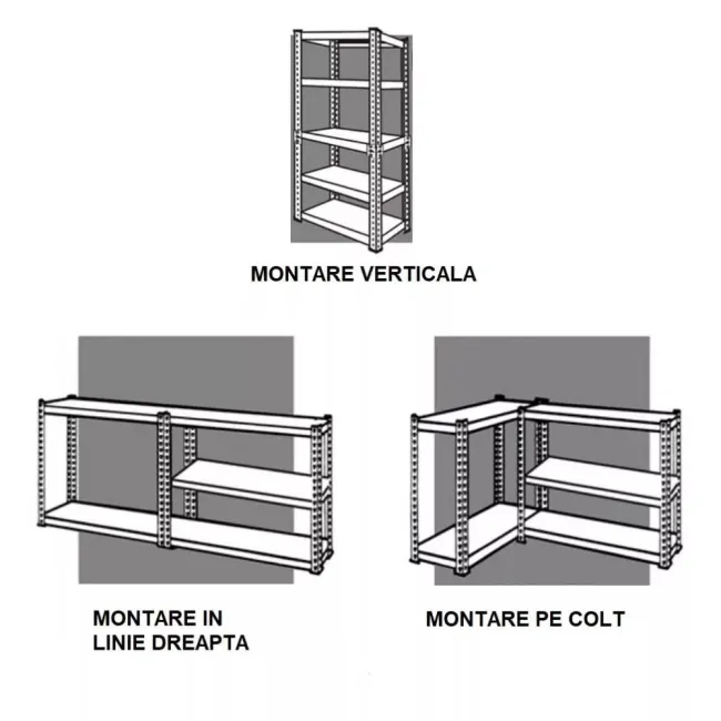 Raft metalic GRI cu 5 polițe 250x100x60cm 180 kg /poliță montaj montaj prin clipsare B4U