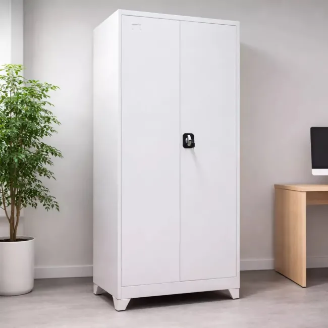 Fișet metalic, 2 uși, 4 polițe, 40 kg/poliță, 900x400x1800mm, cu picioare, gri, A177/9 B4U, montat