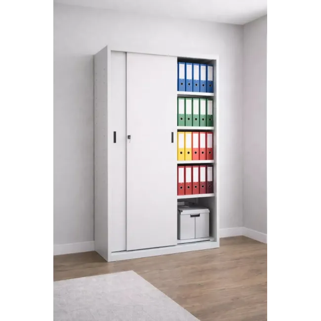 Fișet metalic, 2 uși glisante, 4 polițe, 40 kg/poliță, 1200x450x1900mm, gri, A166/9 B4U, montat