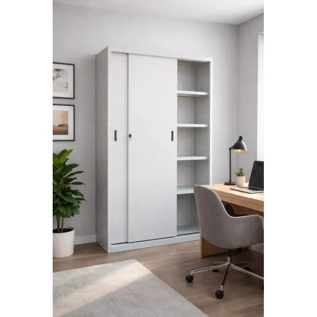 Fișet metalic, 2 uși glisante, 4 polițe, 40 kg/poliță, 1200x450x1900mm, gri, A166/9 B4U, montat