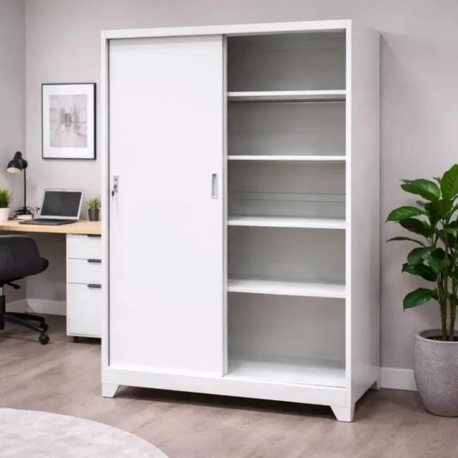 Fișet cu 2 uși glisante cu picioare și 4 polițe 40kg/poliță 1200x450x1900mm A166/9