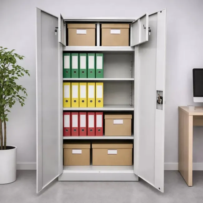 Fișet metalic, 2 uși, 3 polițe, 40 kg/poliță, 900x400x1800mm, cu picioare, A180/6 B4U, montat