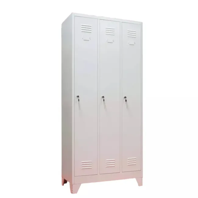 Vestiar metalic, 3 compartimente, cu picioare, bară umerașe, 900x450x1800mm, gri, B801/8 B4U, montat