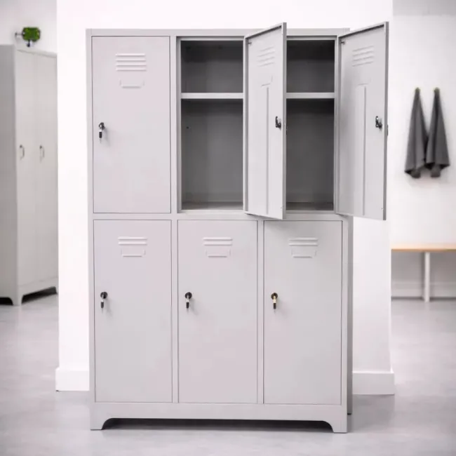 Vestiar metalic, 6 compartimente 3x2, 1 poliță, 889x450x1800mm, gri, B802 B4U