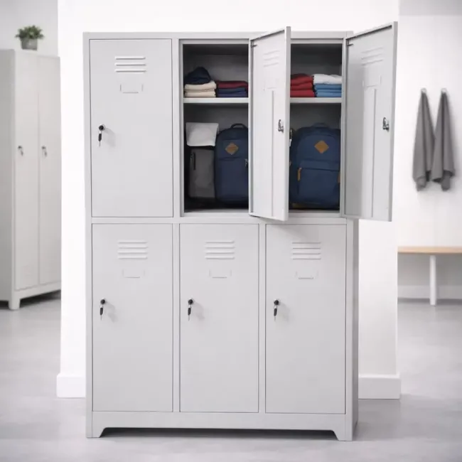 Vestiar metalic, 6 compartimente 3x2, 1 poliță, 889x450x1800mm, gri, B802 B4U, montat
