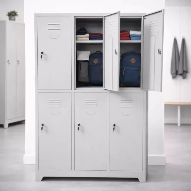 Vestiar metalic, 6 compartimente 3x2, 1 poliță, 889x450x1800mm, gri, B802 B4U, montat