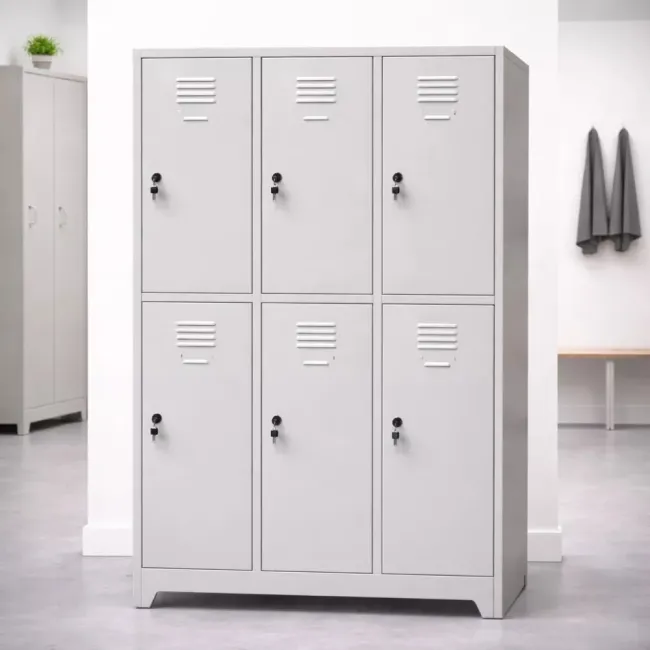 Vestiar metalic, 6 compartimente 3x2, 1 poliță, 889x450x1800mm, gri, B802 B4U, montat