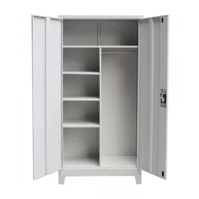 Vestiar metalic, 2 compartimente, cu polițe, bară umerașe, cu picioare, 920x500x1950mm, gri, B4U