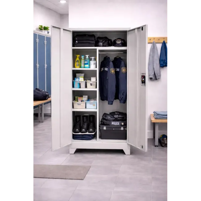 Vestiar fișet spațiu cu polițe și spațiu pentru haine cu bară 920x500x1950 cu picioare MONTAT