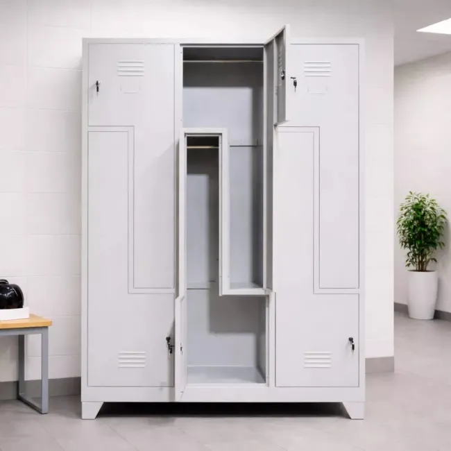 Vestiar metalic, 6 compartimente 3x2 tip Z, bară umerașe, 1150x450x1800mm, gri, B4U
