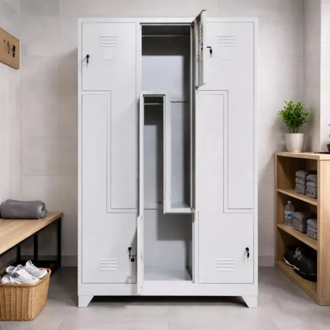 Vestiar metalic, 6 compartimente 3x2 tip Z, bară umerașe, 1150x450x1800mm, gri, B4U, montat