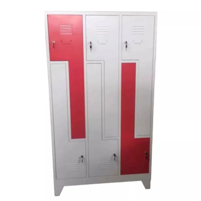 Vestiar cusetat 3x2 cu 6 compartimente tip Z 1020x500x1800 rosu-gri MONTAT