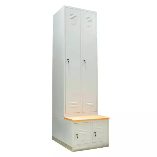 Vestiar metalic, 2+2 compartimente, cu bancuta, bară umerașe, 600x800x2156mm, gri, B4U, la palet
