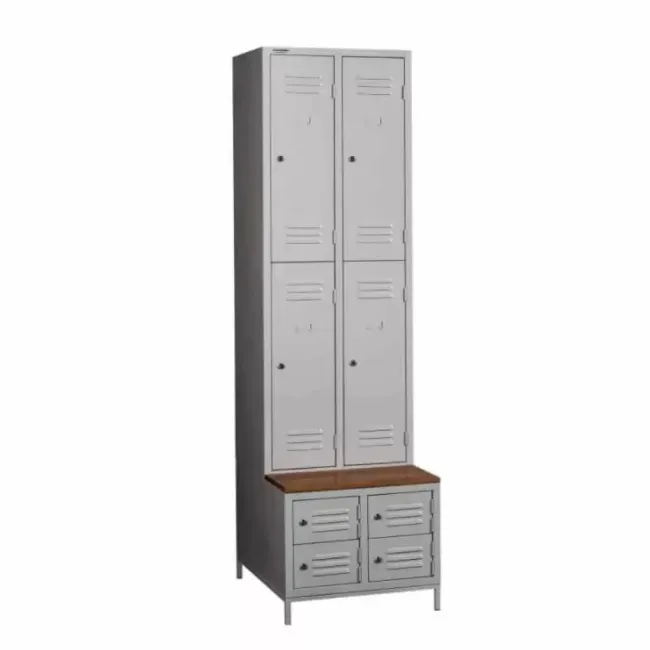 Vestiar metalic, 4+4 compartimente, bară umerașe, bancuta, 600x800x2170mm, gri, B4U, la palet
