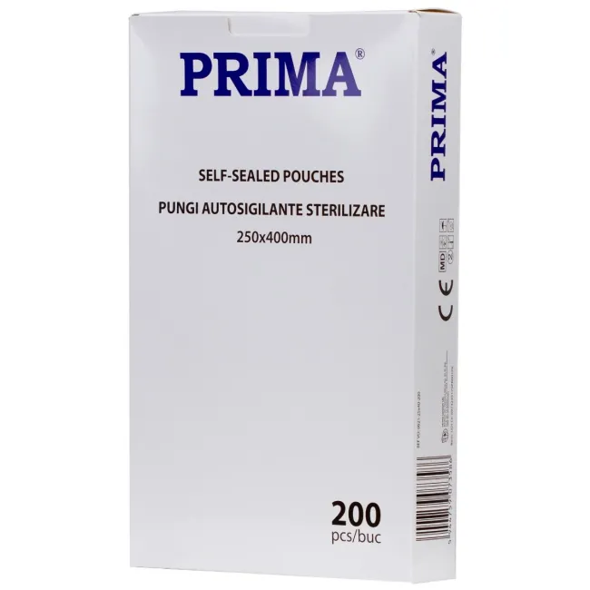 Pungi autosigilante sterilizare 250x400mm, PRIMA, indicator Autoclav/EO, 200 bucati